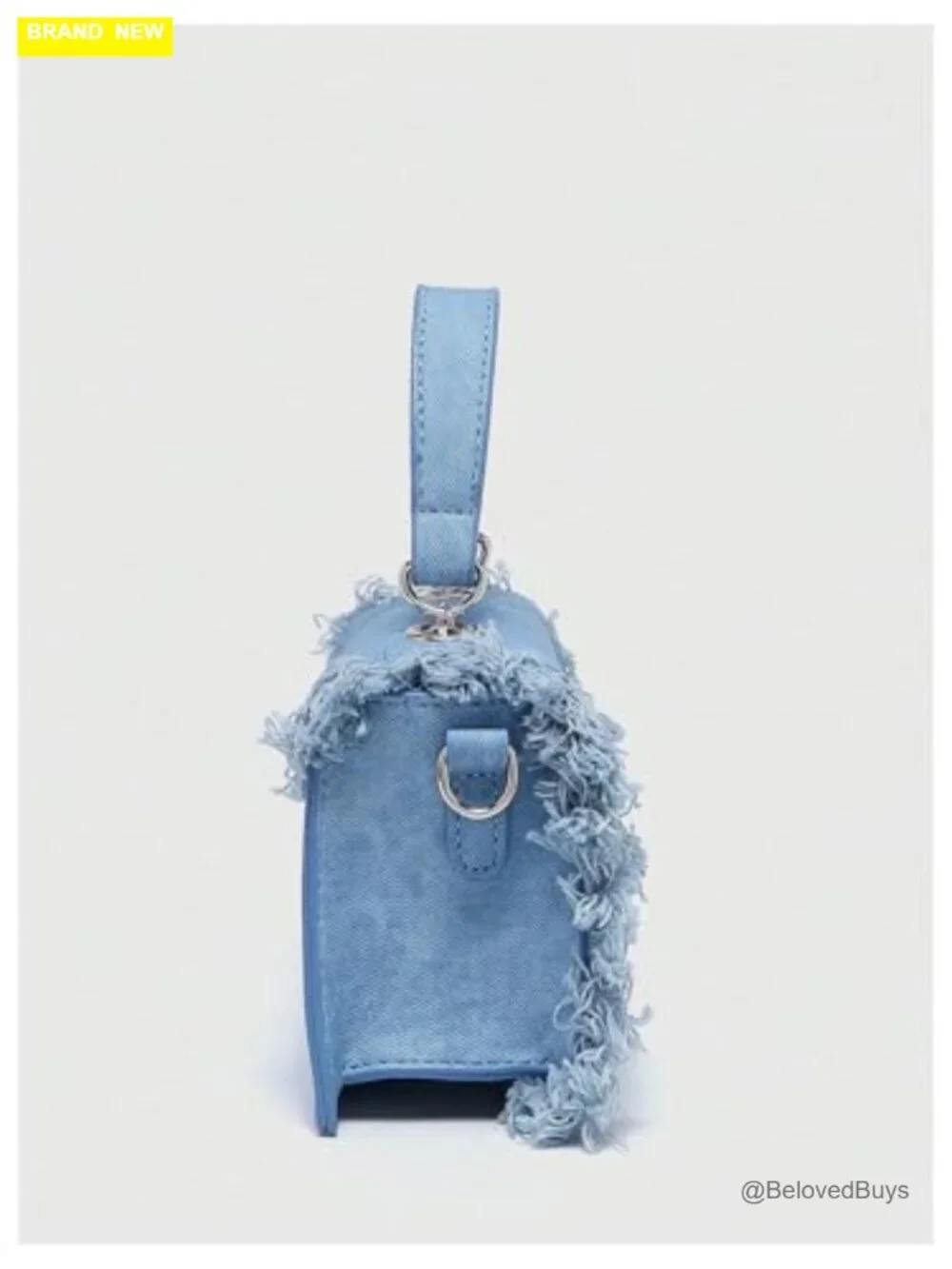 Fringe Hobo Bag Tassel Trim Small Denim Vegan Suede Crossbody